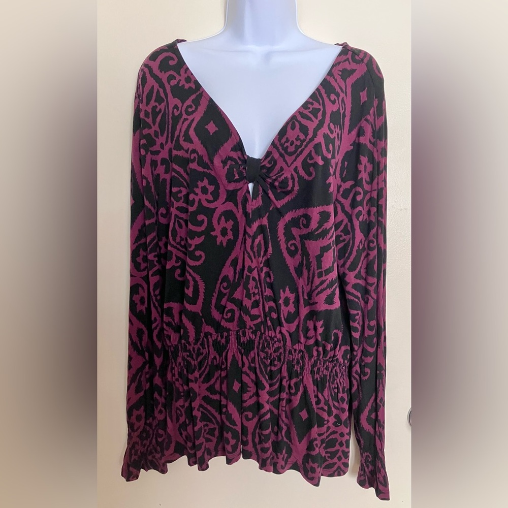 Venus x Lascana Whimsigoth Long Sleeve Abstract Print V-Neck Tunic Top Size XL